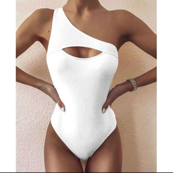 Asymmetrical One Shoulder Strap Cut Out Front Tummy Control High Cut One Piece - Picture 1 of 5